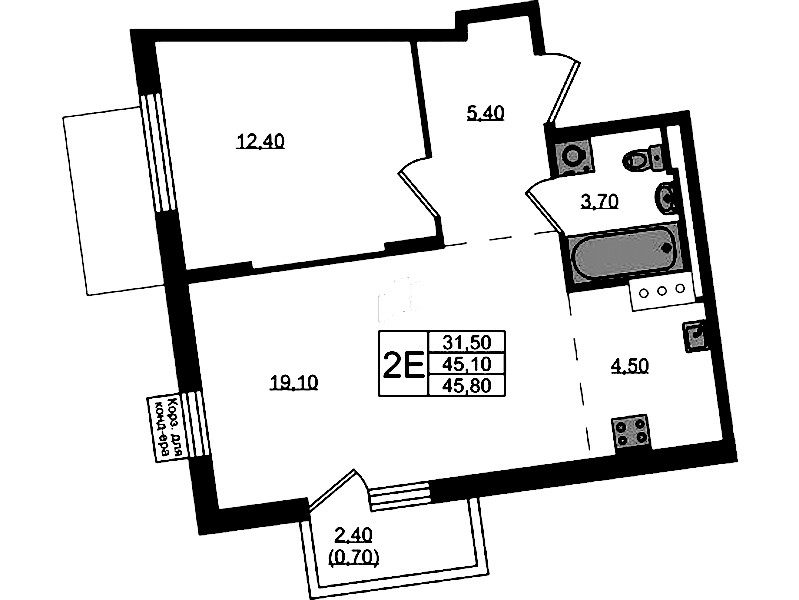 1-комнатная квартира 45.8 м², 5/8 эт., ЖК «Курортный квартал»